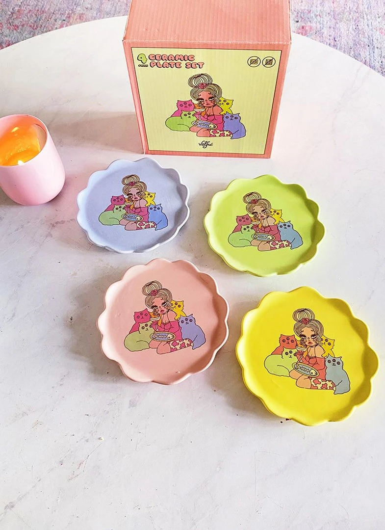 Valfré Cat Lady Plate Set New 6 Valfré Cat Lady Plate Set New